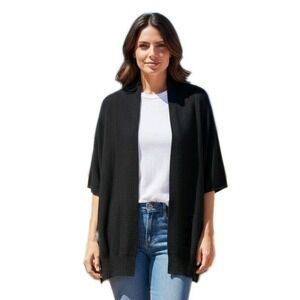 YAYA Cashmere Silk Blend Open Front Cardigan Black Minimalist Quiet Luxury SZ M